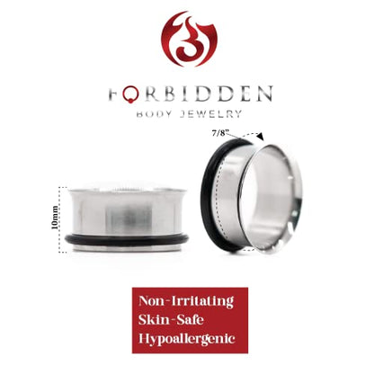 Forbidden Body Jewelry 12G-1 Inch Surgical Steel Single Flared Tunnel Plugs Plus O-Ring, Choose Pcs/Gauge - style: 2pcs: 22mm (7/8")