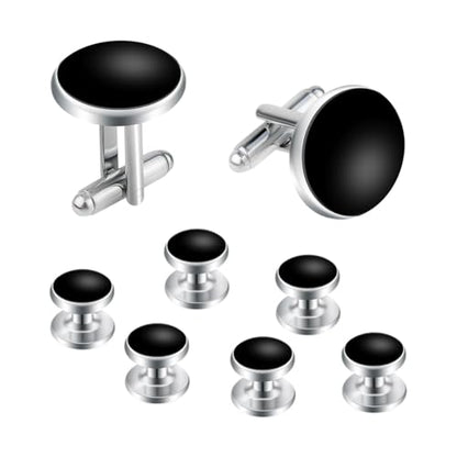 8 Pcs Tuxedo Buttons and Cufflinks Tuxedo Cufflinks and Studs Set Tuxedo Shirt Studs for Men Wedding Accessories Business Gift Tux Studs Classic Mens Cufflinks Shirts Cuff Links (Black & Silver)