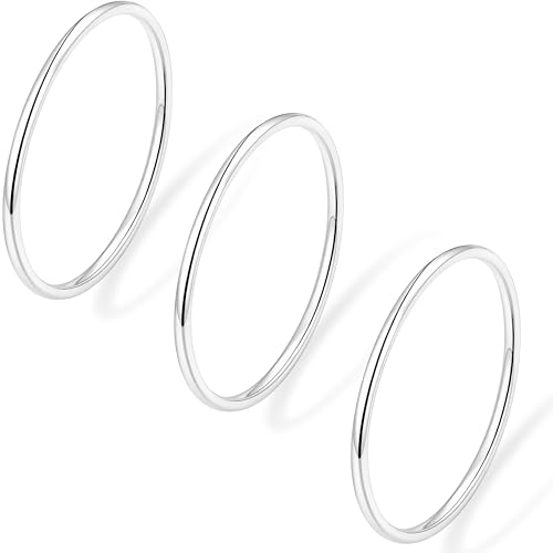 Gold Band Rings for Women Men Non Tarnish, Wedding 14K Gold Plated Stackable Ring Set for Couples, Dainty Thin Plain Simple Promise Dome Band Thumb Pinky 1mm 3mm 5mm Jewelry Gift Comfort Fit Size 3-13 - color: Silver-1mm 3PCS, size: 9