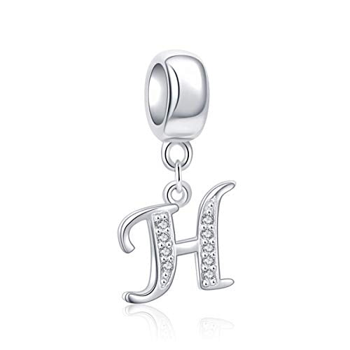 925 Sterling Silver Letter Charms Fits Pandora Bracelets, Gift for Women | A-Z Alphabet Initial Charm with CZ,Great gift for Christmas, Valentine's Day, Mother's Day. - color: H