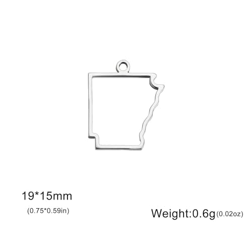 kkjoy 5Pcs Hollow Continents Maps of USA Pendant Charms for Jewelry Making and Crafting, Stainless Steel Mini Charm Craft Supplies Accessories for DIY Bracelet Necklace Earrings - color: Hollow Arkansas Map - Silver