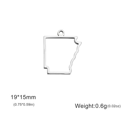 kkjoy 5Pcs Hollow Continents Maps of USA Pendant Charms for Jewelry Making and Crafting, Stainless Steel Mini Charm Craft Supplies Accessories for DIY Bracelet Necklace Earrings - color: Hollow Arkansas Map - Silver