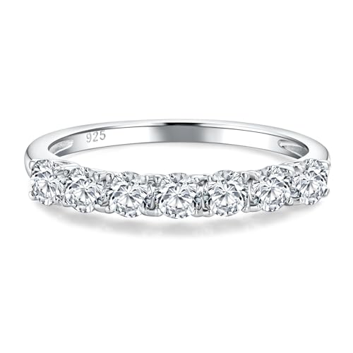 Birthstone Wedding Band Eternity Rings 925 Sterling Silver Rings Stackable Anniversary Engagement Rings Cubic Zirconia Inlaid Created Garnet/Amethyst/Sapphire Ring 7 Stone Ring, Size 6 to 10 - color: April CZ