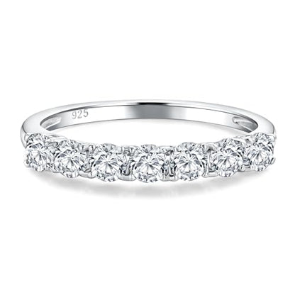 Birthstone Wedding Band Eternity Rings 925 Sterling Silver Rings Stackable Anniversary Engagement Rings Cubic Zirconia Inlaid Created Garnet/Amethyst/Sapphire Ring 7 Stone Ring, Size 6 to 10 - color: April CZ