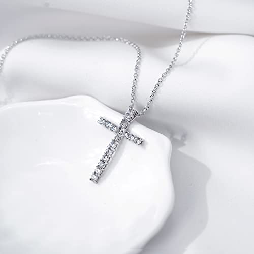 Amazon Essentials Platinum or Gold Plated Sterling Silver Cross Pendant Necklace with Infinite Elements Zirconia, 18" - color: Platinum, size: 2 carat