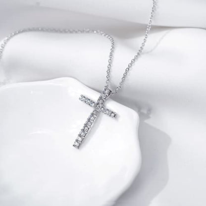 Amazon Essentials Platinum or Gold Plated Sterling Silver Cross Pendant Necklace with Infinite Elements Zirconia, 18" - color: Platinum, size: 2 carat