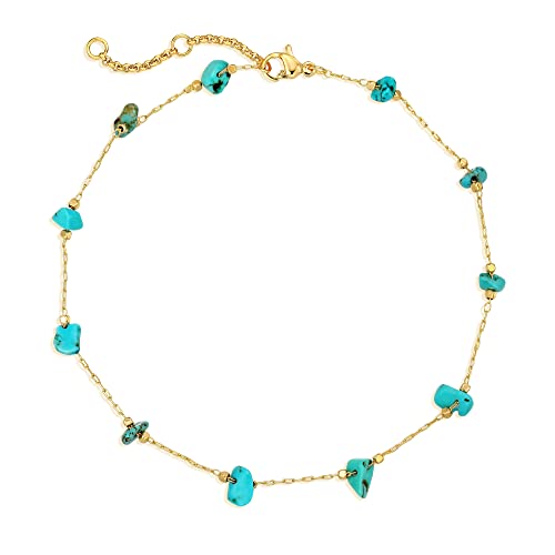 MEVECCO Anklet for Women Gold Chain 14K Gold Plated Dainty Boho Beach Summer Simple Foot Jewelry Ankle Bracelet - style: Bead Turquoise