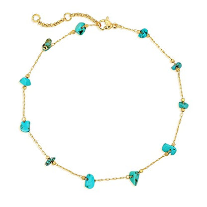 MEVECCO Anklet for Women Gold Chain 14K Gold Plated Dainty Boho Beach Summer Simple Foot Jewelry Ankle Bracelet - style: Bead Turquoise
