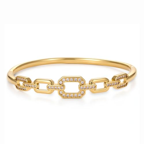 hotoo Gold Plated Bangle Bracelet for Women - style: Diamond-Set Cuban Chain Splicing