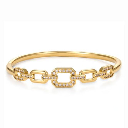 hotoo Gold Plated Bangle Bracelet for Women - style: Diamond-Set Cuban Chain Splicing