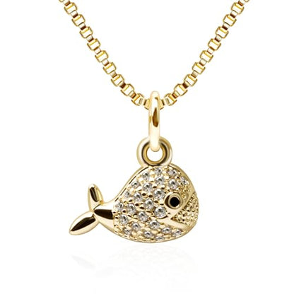 Dainty Gold Necklace for Women, 14K Gold Plated Cubic Zirconia Pendant Necklace, Dainty Fish Sea Turtle Pendant Necklace Ocean Beach Cute Trendy Gold Jewelry Necklaces for Women Gift - style: Fish A