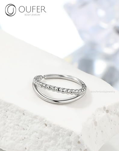 OUFER Nose Rings Silver, 20G Double Hoop 8MM Nose Rings, Seamless Stainless Steel Rook Daith Piercing Jewelry for Women & Men - style: Style9-Bead