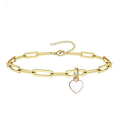 Sweet Enamel Forever Love Heart Shape Link Bracelet Paperclip Chain Stainless Steel Necklace for Mom Wife Lover Valentine's Day Preppy Jewelry - color: White