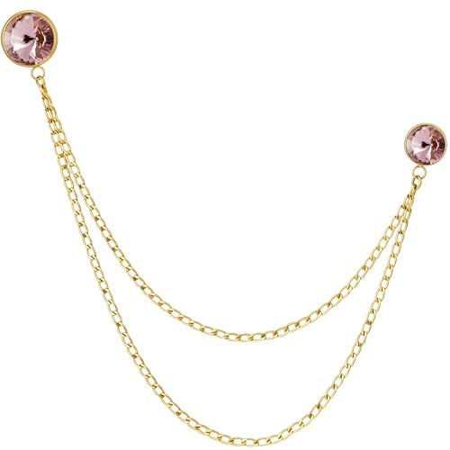 HAWSON Birthstone Brooch Pin for Men with Hanging Chain & Crystal, Mens Gold Tone Lapel Pin for Wedding/Birthday/Party Dress Suits Accessories - color: October Pink