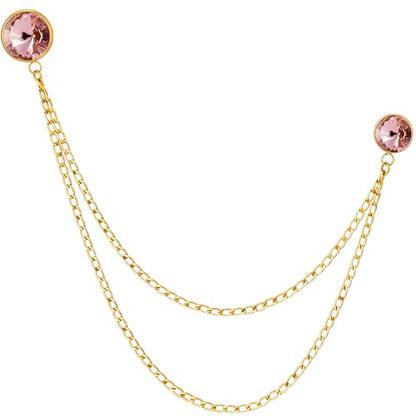 HAWSON Birthstone Brooch Pin for Men with Hanging Chain & Crystal, Mens Gold Tone Lapel Pin for Wedding/Birthday/Party Dress Suits Accessories - color: October Pink