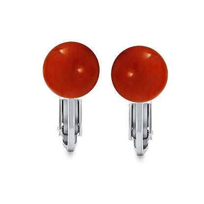 Classic Genuine Birthstone Ball Clip On Earrings .925 Sterling Silver 8MM - color: Red