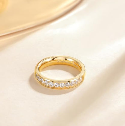 TIGRADE 3.5mm Engagement Ring Half Cubic Zirconia Stainless Steel Eternity Wedding Band for Women Size 3-12.5 - color: Gold