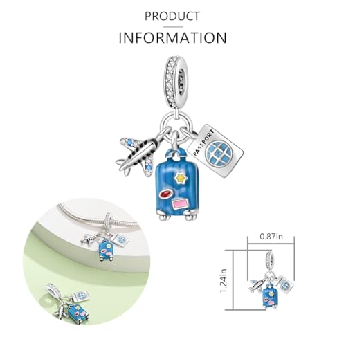 925 Sterling Silver Charms for Bracelets and Necklaces Lipstick and Perfume High Heels Dangle Pendants Heart Butterfly Bead Charms Halloween Christmas Gift for Womens - style: Airplane Passport Suitcase Dangle