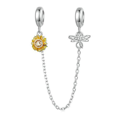 Heart Charm Clip Lock Spacer Stopper Charm Bead Bracelet 925 Sterling Silver Charms Safety Chain for Pandora Bracelets - color: Sunflower