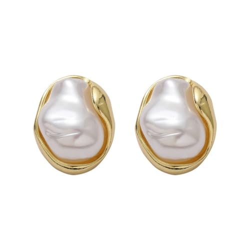 Boho Pearl Statement Earrings for Women Irregular Pearl Earrings | Big Round Freshwater Pearls Bridal Gold Earring Beach Ocean Vacation Jewelry - style: B Style