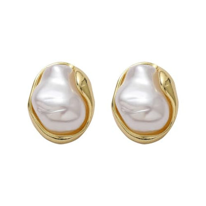 Boho Pearl Statement Earrings for Women Irregular Pearl Earrings | Big Round Freshwater Pearls Bridal Gold Earring Beach Ocean Vacation Jewelry - style: B Style