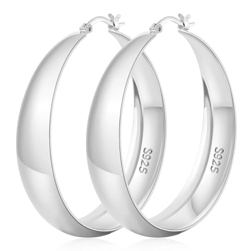 Senteria 12mm Wide Thick Sterling Silver Hoop Earrings Hypoallergenic | 14K Real Gold Plated Hoops Large Earring Lightweight Chunky Hoops Earring for Women Gift for Birthday Christmas 25/30/40/50MM - color: Silver-40mm
