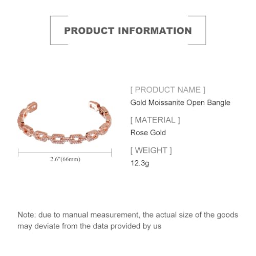 14K Gold Moissanite Open Bangle Bracelet for Women,Sparkling Geometric Moissanite Chain Open Cuff Bangle,Fashion Christmas Jewelry Gift for Her - color: Rose Gold