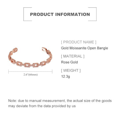 14K Gold Moissanite Open Bangle Bracelet for Women,Sparkling Geometric Moissanite Chain Open Cuff Bangle,Fashion Christmas Jewelry Gift for Her - color: Rose Gold