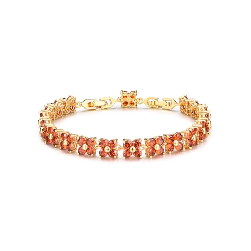GULICX Fashion Tennis Bracelet for Women Cubic Zirconia Crystal Flower Multicolor Bracelet - color: red