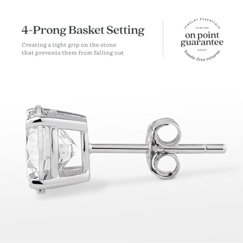 KEZEF Sterling Silver Stud Earrings for Women & Men - 4-Prong Setting Cubic Zirconia Earrings Studs - Premium CZ S925 Hypoallergenic - Available in 14K White and Yellow Gold, Rose Gold - 3mm to 9mm - color: 14K White Gold, size: 6mm - Medium