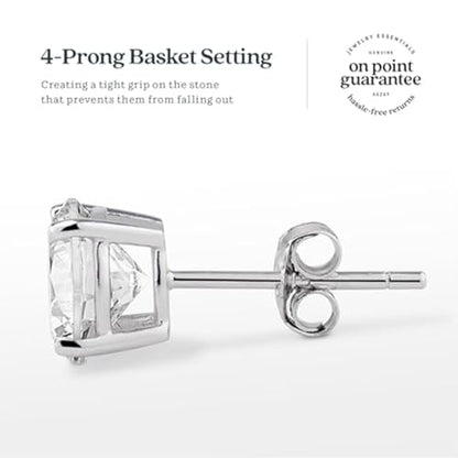 KEZEF Sterling Silver Stud Earrings for Women & Men - 4-Prong Setting Cubic Zirconia Earrings Studs - Premium CZ S925 Hypoallergenic - Available in 14K White and Yellow Gold, Rose Gold - 3mm to 9mm - color: 14K White Gold, size: 6mm - Medium