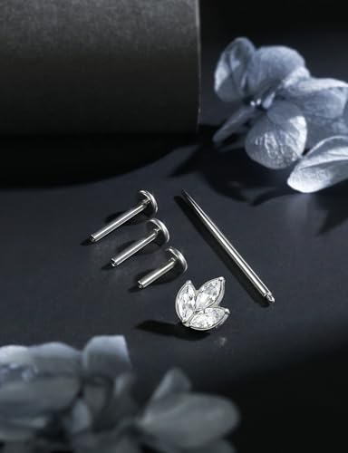 16G Astm F136 Titanium Internal Thread Flat Back Earrings Nose Studs Tragus Forward Helix Conch Cartilage Lobe Earrings Stud Medusa Labret Monroe Lip Ring Piercing Jewelry For Women Men - size: 16G--Style J-CZ