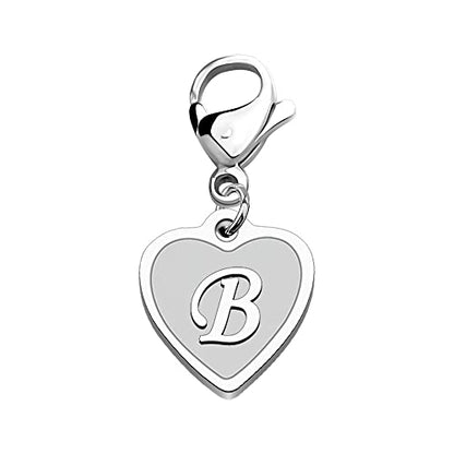 FAADBUK Initial Letter A-Z Alphabet Heart Charms for Jewelry Bracelet Keychain Necklace Initial Stainless steel Clasp Clip on Charm - color: intial B