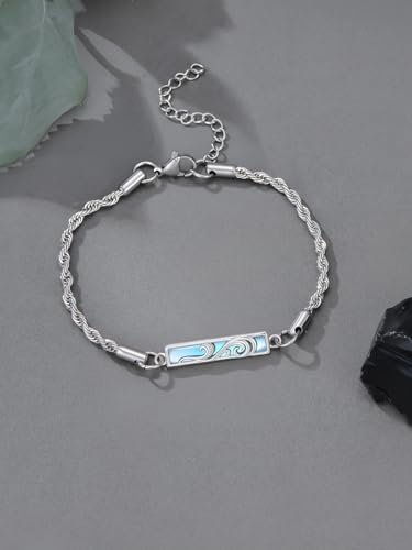 Waves/Tree of Life/Mushrooms/Moon Phase/Butterfly/Hummingbird Bracelet/Anklet 925 Sterling Silver Adjustable Abalone Shell Bar Bracelet/Anklet Summer Jewelry Gifts for Women - color: Waves-Moonstone, size: Anklet 9"+2"