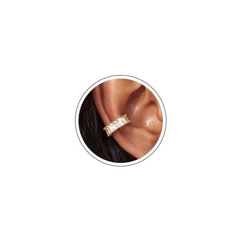 Star 14K Gold Plated Ear Cuff Earrings for Women Non Piercing, Dainty Silver Plated Clip on Cartilage Ear Cuff Non Pierced Trendy CZ Northstar Starburst Sparkling Climber Clawer Earring Jewelry - style: Huggie Hoop-1