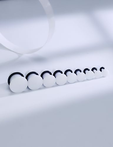 14G 12G 10G 8G 6G 4G 2G 0G 00G Ears Gauges Tunnels Plugs for Women Acrylic Flat Top Plugs with O-rings Ear Gauge Stretching Kit Expander Stretcher Plug Earrings for Piercing Jewelry - color: 10g to 1", white
