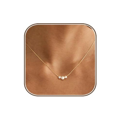 Pearl Necklaces for Women Trendy,Dainty Pearl Pendant Necklace | 14k Gold Plated Elegant Pearl Necklace,Simple Pearl Pendant,Dainty Gold Jewelry,Waterproof Summer Bridal Wedding Accessories - color: GOLD-2