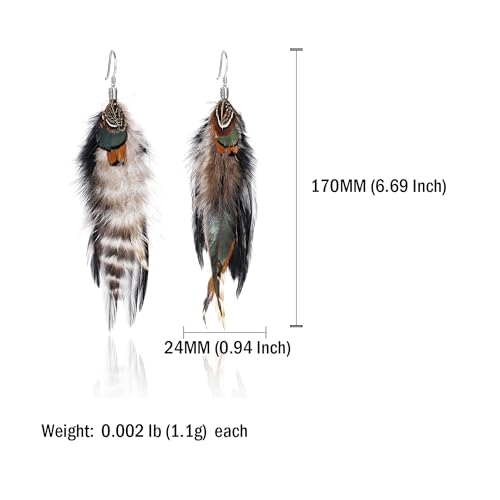 Bohemian Feather Dangle Earrings for Women with Shell Beads Long Tassel Design Drop Earrings - style: Style-Grey