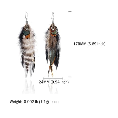 Bohemian Feather Dangle Earrings for Women with Shell Beads Long Tassel Design Drop Earrings - style: Style-Grey