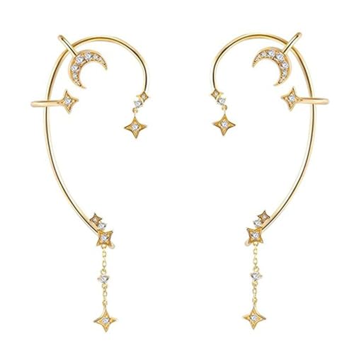 Crystal Ear Cuffs Non Pierced Ear Wrap Earrings Rhinestone Zircon Star Moon Earrings Bridal Wedding Jewelry for Women