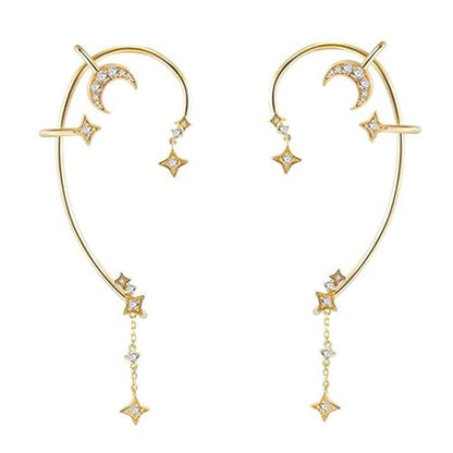 Crystal Ear Cuffs Non Pierced Ear Wrap Earrings Rhinestone Zircon Star Moon Earrings Bridal Wedding Jewelry for Women