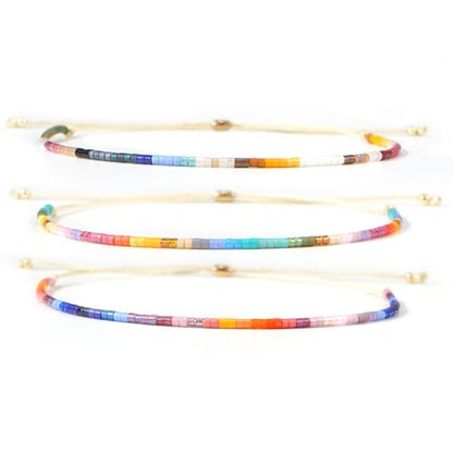 Seed Beaded String Rope Adjustable Bracelets Set for Women Men, Small Colorful Boho Rice 3Pcs Stack Handmade Thin Jewelry, Daily Beach Vacation Friendship Gift - color: Blue Colorful B