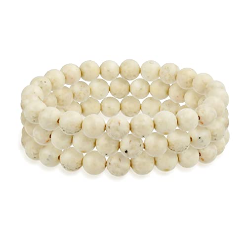 Bling Jewelry Unisex Stackable Set Of 3 Gemstone Round Bead 8MM Stretch Bracelet For Women Teen Men Multi Strand Stacking Adjustable - color: Beige Jasper