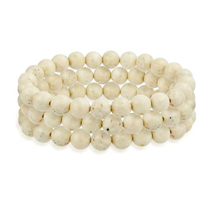 Bling Jewelry Genuine 8MM Gemstone Ball Bead Stretch Bracelet Stackable (3 Set) - color: Beige Jasper