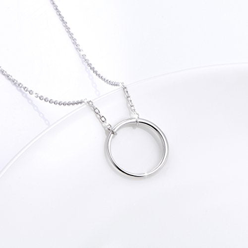 Ladytree S925 Sterling Silver Circle Necklace for Women Dainty Simple Open Circle Pendant Day Collar Style with Rolo Chain 18+2 Inch Trendy Silver Necklace