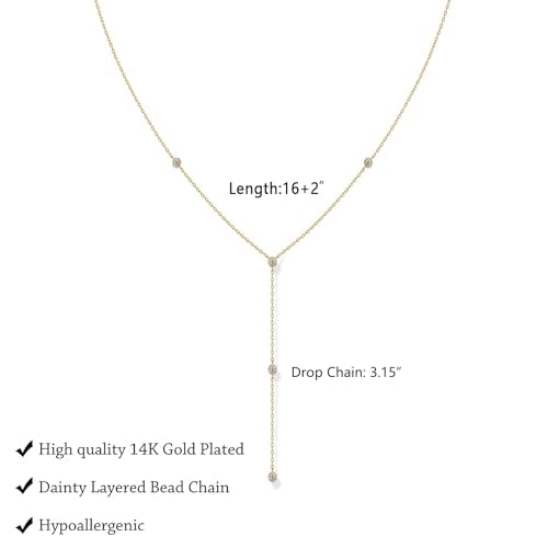 LULII Lariat Gold Necklace for Women Trendy Dainty 14k Gold Plated/Silver Layered Chain Drop Necklaces Y-Shaped Necklace Jewelry for Women Gifts - color: Y 5CZ Necklace-Gold