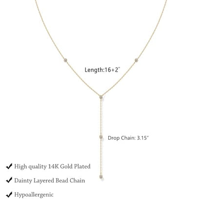 LULII Lariat Gold Necklace for Women Trendy Dainty 14k Gold Plated/Silver Layered Chain Drop Necklaces Y-Shaped Necklace Jewelry for Women Gifts - color: Y 5CZ Necklace-Gold