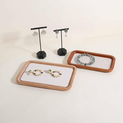 velvet Jewelry organizer tray, Beech wood Jewelry Display Plate, Beige Jewelry Viewing Tray, Jewelry showcase tray for Necklace Bracelet Ring Earring stand holder (Cream-Medium,7.1x 5.1 in) - size: Medium