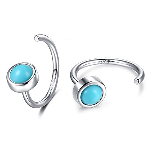 CHIC & ARTSY 925 Sterling Silver Half Hoop Earrings for Women, Dainty Huggie Hoops with Synthetic Opal, Moonstone, CZ & Gemstones, Lightweight Comfort Fit Everyday Elegant Jewelry - color: Turquoise/Silver