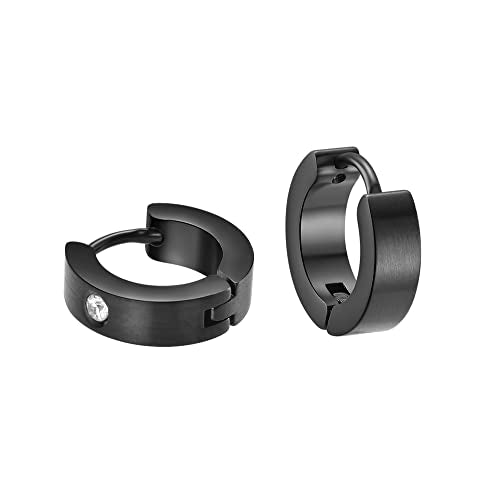 Small Huggie Hoop Earrings for Women - color: Brushed Black Cubic Zirconia